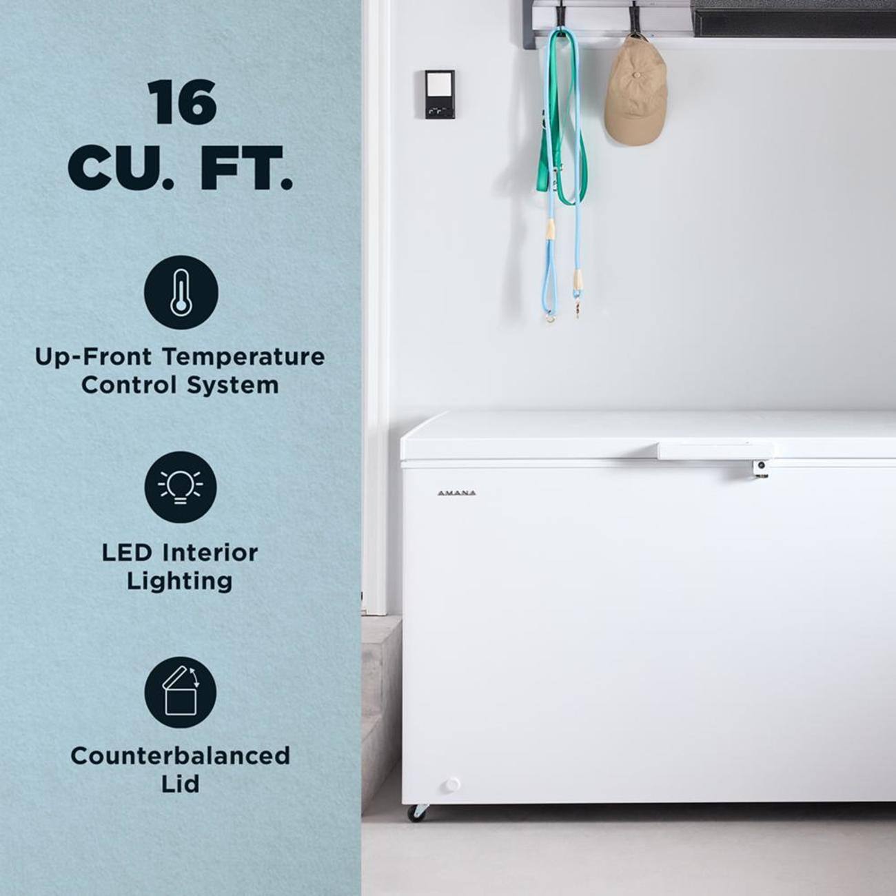 16 CU. FT.  
Up-Front Temperature Control System  
LED Interior Lighting  
Counterbalanced Lid