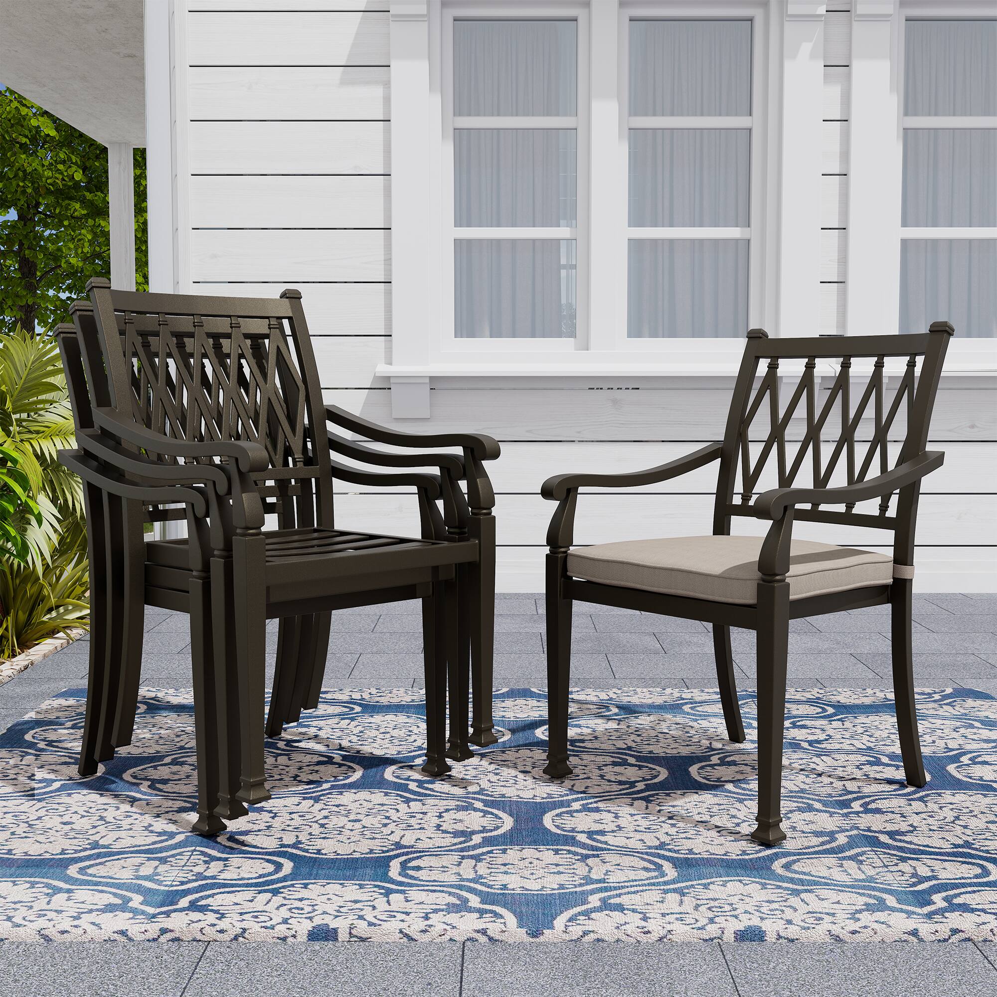 Alt View 7. Mondawe - 5 Piece Outdoor Patio Dining Set - Black+Beige.