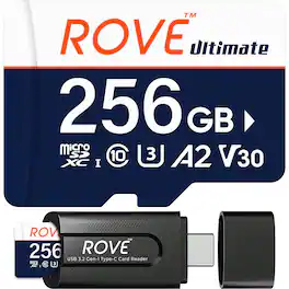 ROVE - Ultimate microSDXC Memory Card with USB 3.2 Card Reader 170MB/s, C10, U3, V30, A2 for Dash Cam, Smart Phones, Games