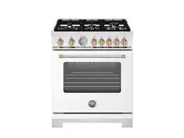 Bertazzoni - 30" Master Series All-Gas Range - Bianco Matte / Brushed Gold - Bianco Matt