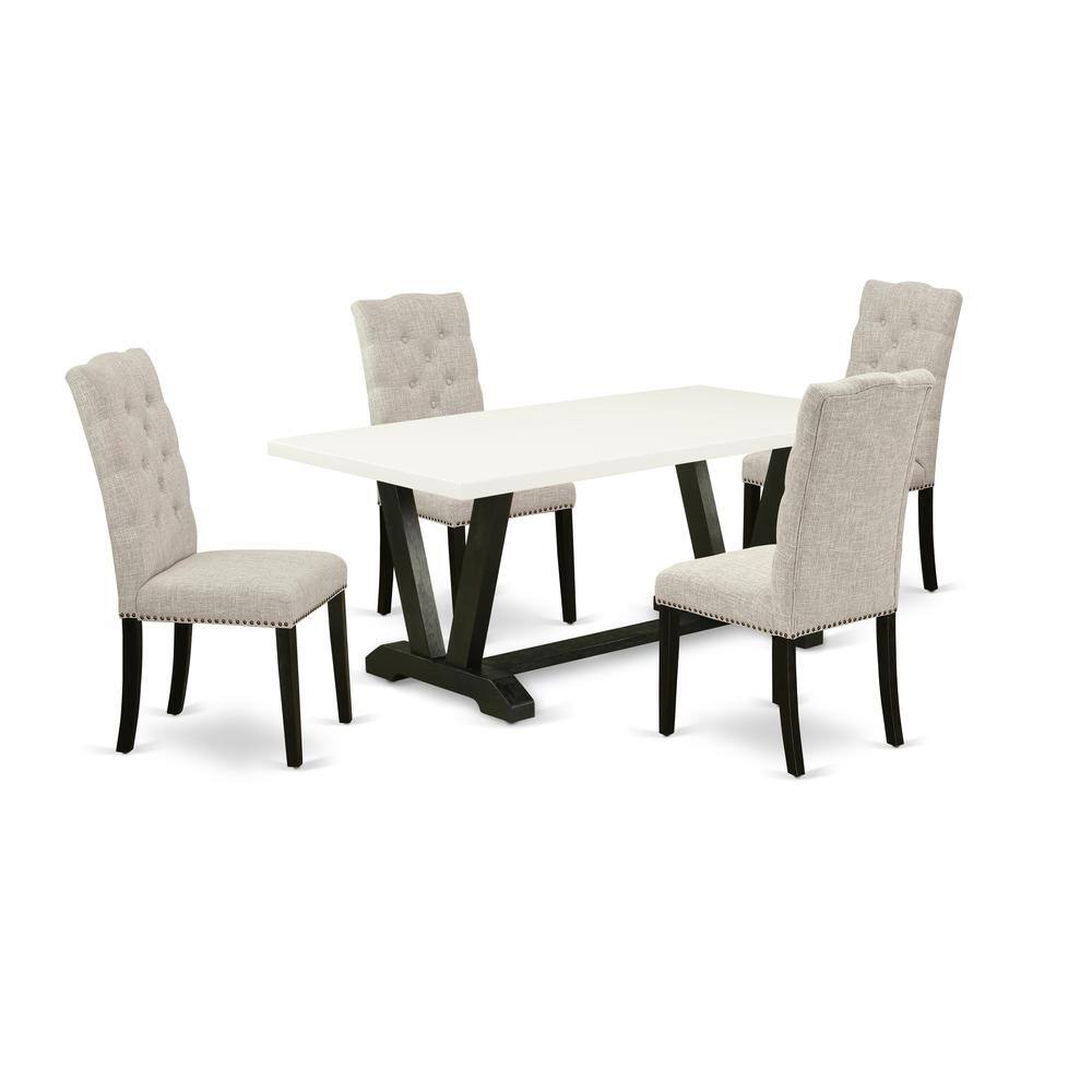 Left. East West Furniture - East West Furniture 5-Pc rectangular Dinette Set Included 4 Dining chairs Upholstered Seat and High Button Tufted Chair - Multi-Color.