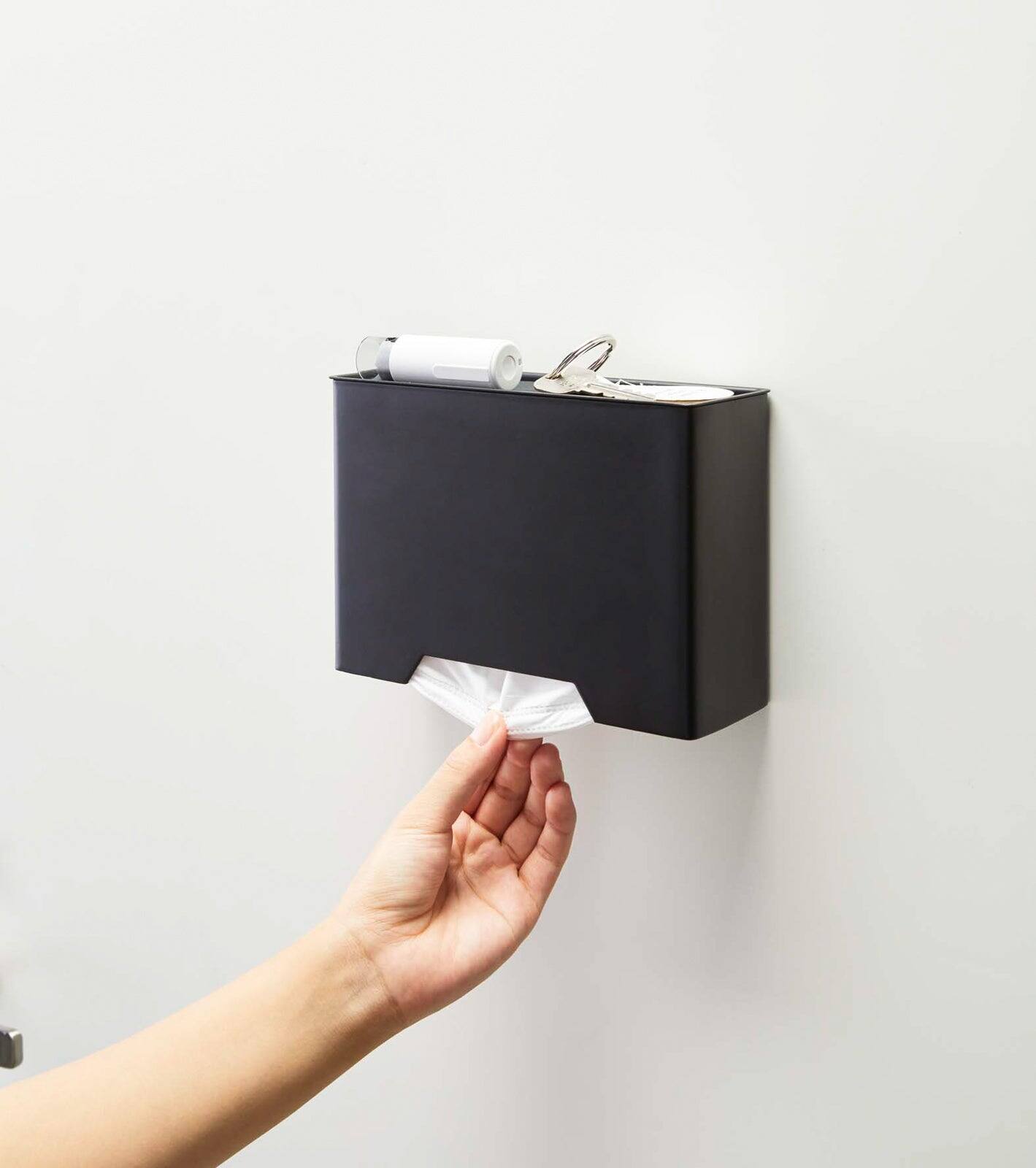 Angle. Yamazaki Home - Magnetic Face Mask Dispenser - Steel - White.