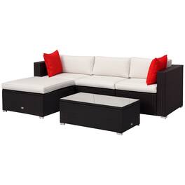 Outsunny - 5-Piece Patio Furniture Set with Cushions, Outdoor PE Rattan Wicker Sofa Set, Sectional Furniture with Pillows - Brown/Cream white
