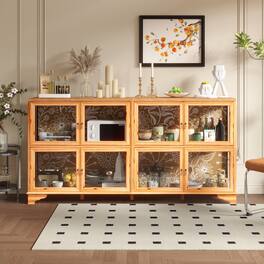 Famapy - Buffet with Glass Doors: Patterned Interior & Classic Handles Sideboards - Wooden