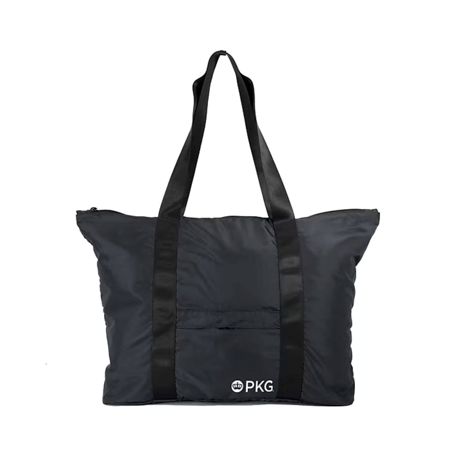 Front. PKG - Umiak Recycled Packable Tote Bag - Black.