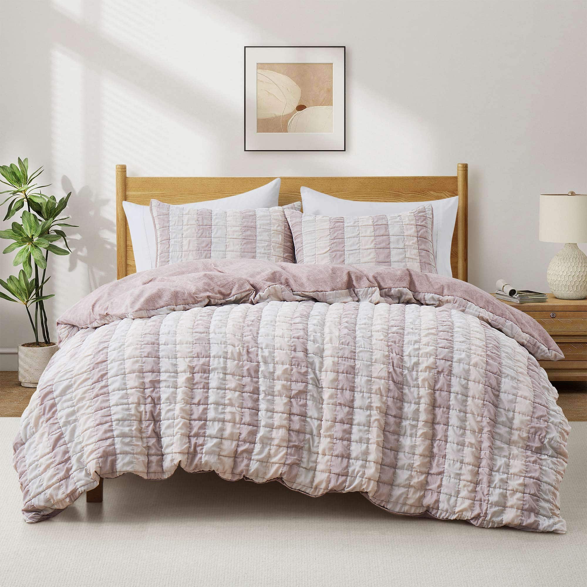 Peace Nest - Textured Geometric Duvet Cover Set with Pillowcases for All Season, King - Pink price history on PriceWatchPro