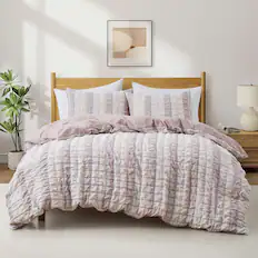 Front. Peace Nest - Peace Nest Textured Geometric Duvet Cover Set with Pillowcases for All Season, Pink, Full/Queen - Pink.