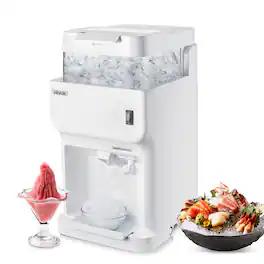 VEVOR - Commercial Ice Shaver Crusher, 220lbs Per Hour Electric Snow Cone Maker with 8L Ice Cube Box - White
