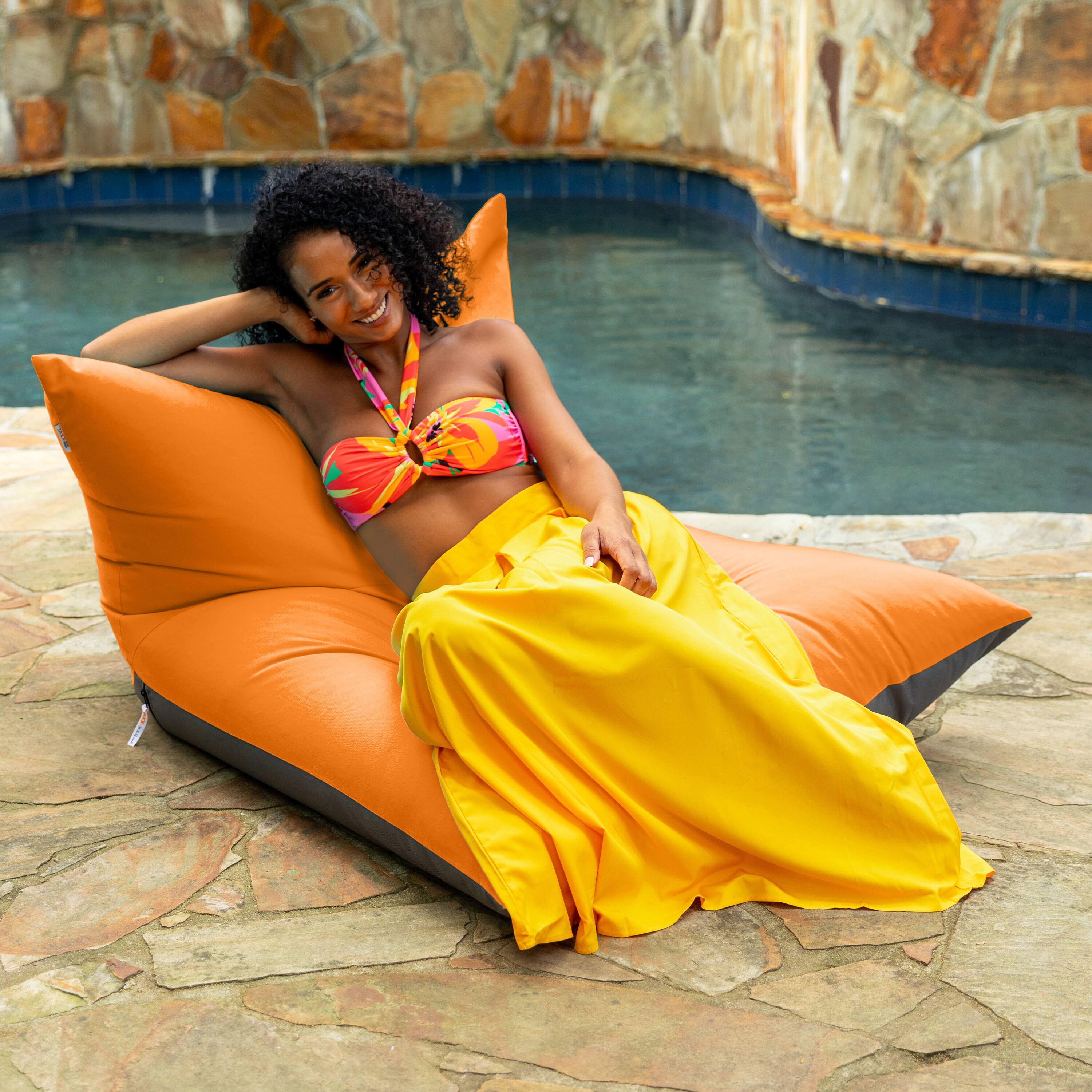 Front. Jaxx - Jaxx Finster Outdoor Bean Bag Lounge Chair - Sunbrella Tangerine - Sunbrella Tangerine.