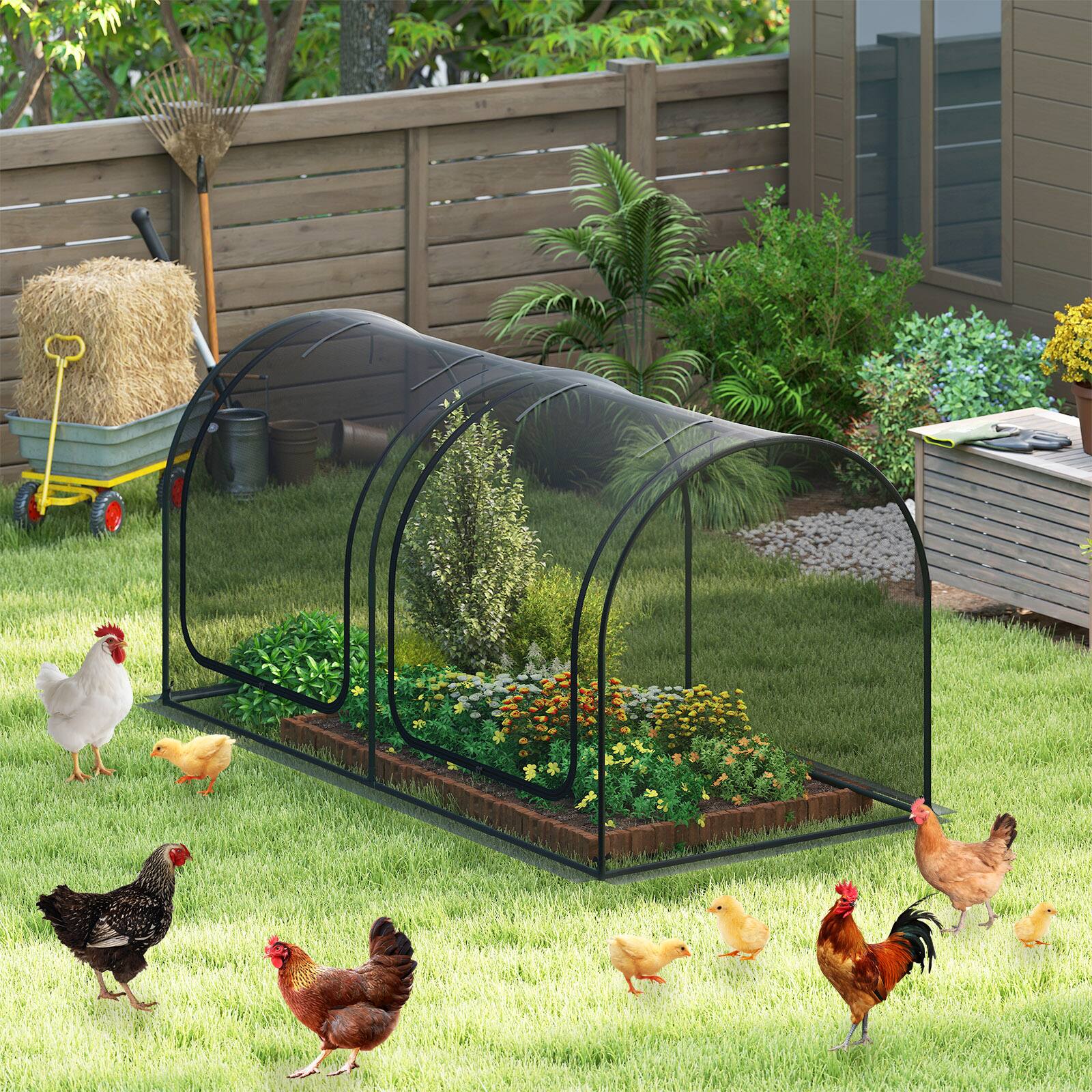 Alt View 1. Gymax - Gymax 98 x 48 x 48in Portable Crop Cage w/2 Roll-Up Zippered Doors 4 Ground Stakes - Black.