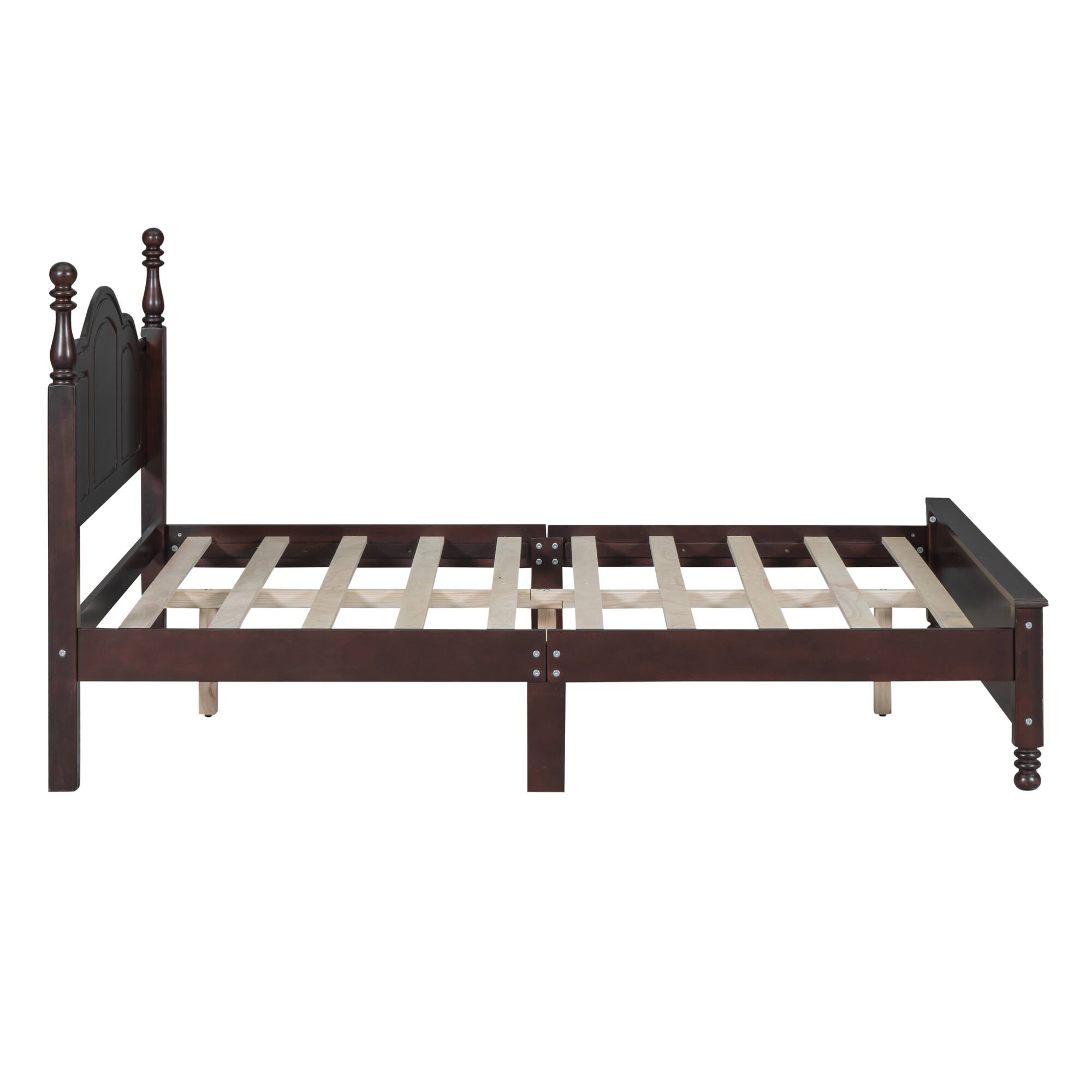 Alt View 1. GOODSILO - Full Size Wood Platform Bed Frame with Wooden Slat Support, Retro Style Headboard for Enhanced Bedroom Aesthetics - Walnut.