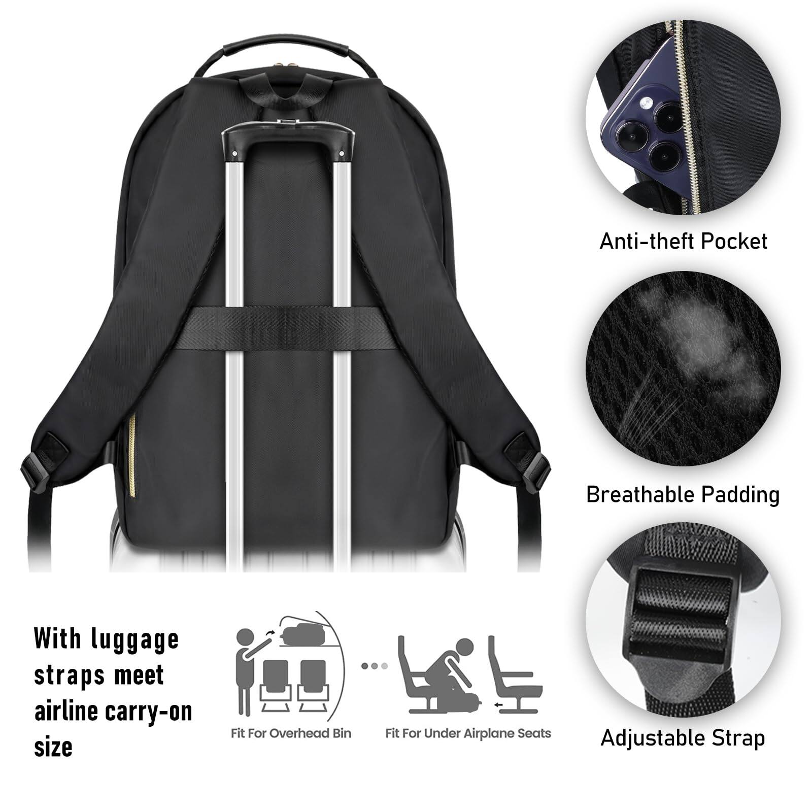 Alt View 4. Stamp n Camp - School Backpack For Teens  Black Backpacks Girl College Students Middle High Teachers Bookbag Cute Book Bag Mochilas - A8-black-15.6 Inch.