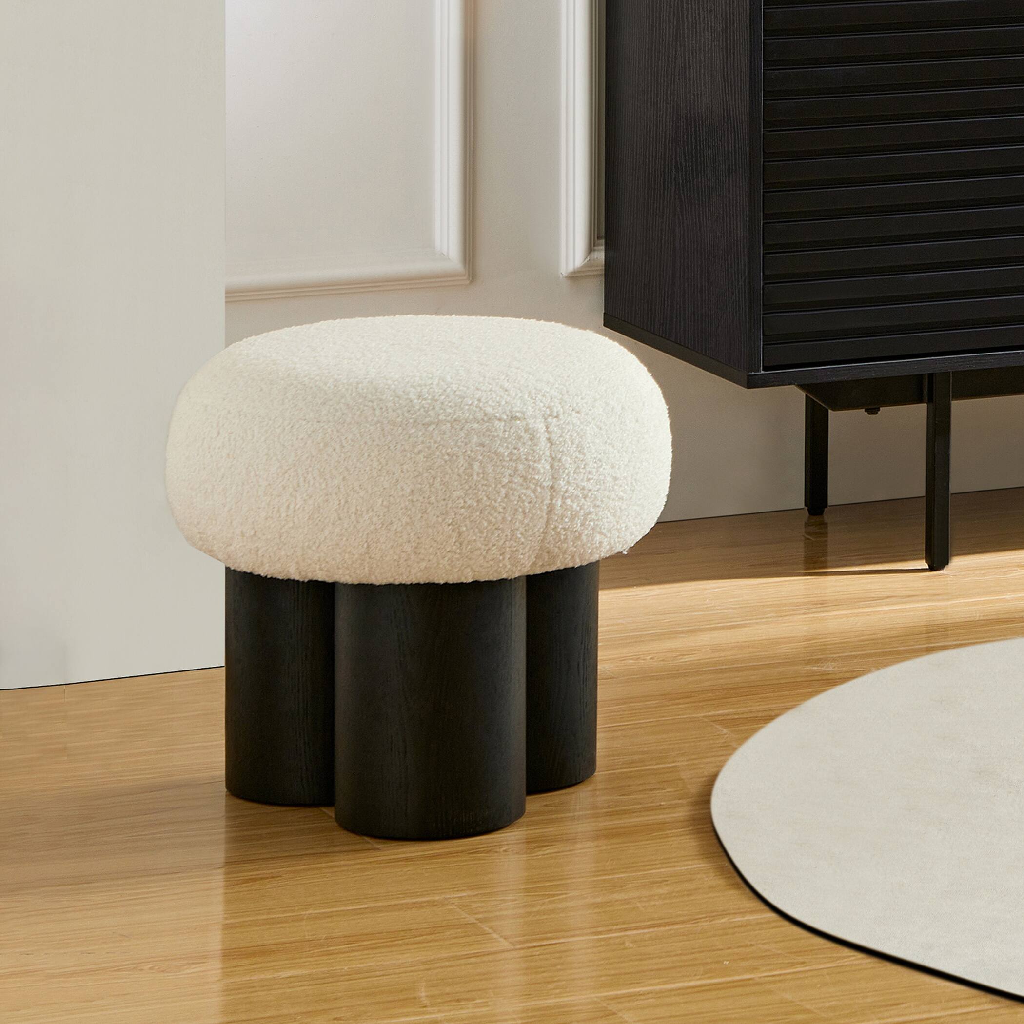 Alt View 3. GOODSILO - Mushroom Stool with Plush Seat and Wood-Like Barrel Base for Versatile Home Seating and Decor - White.
