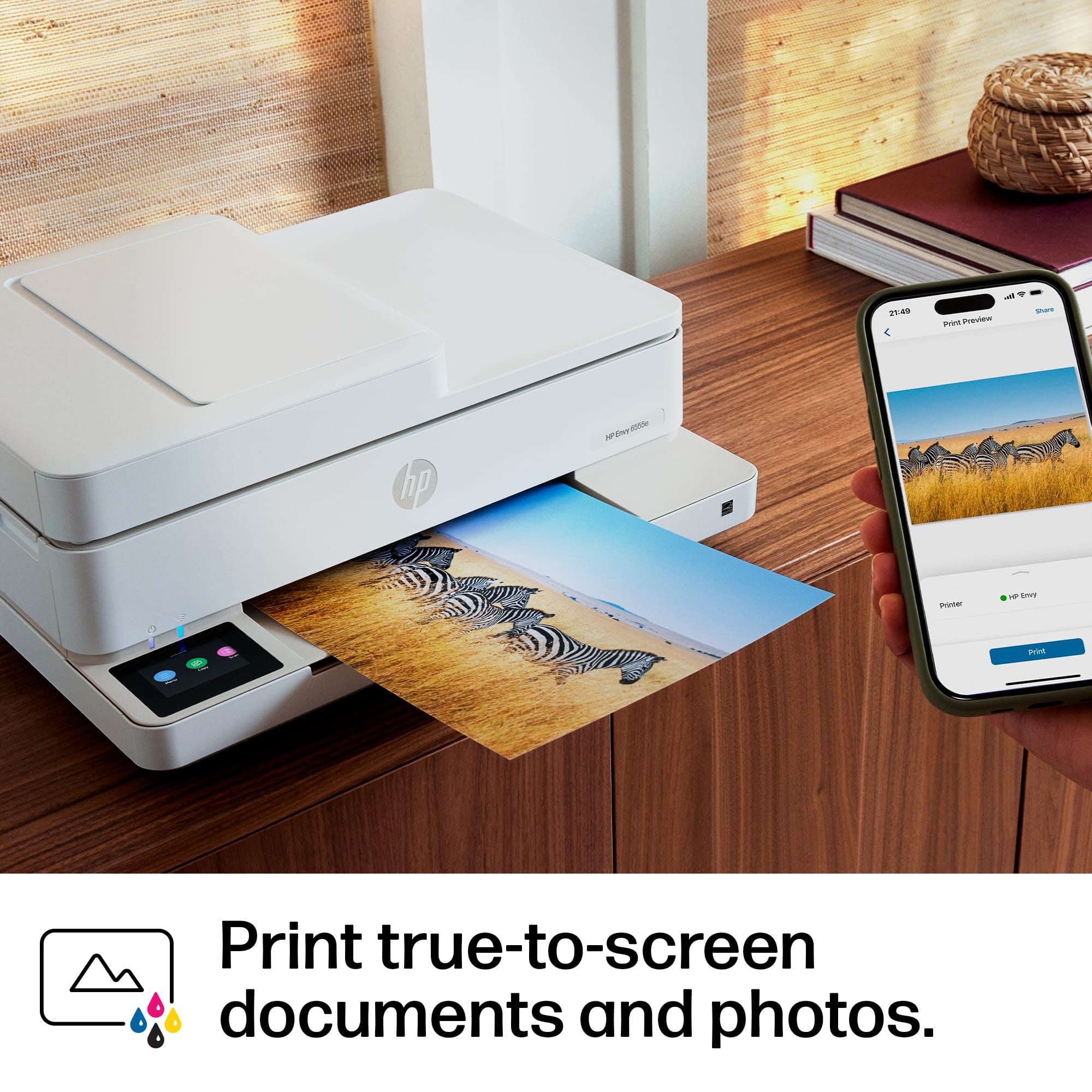 Print true-to-screen documents and photos.