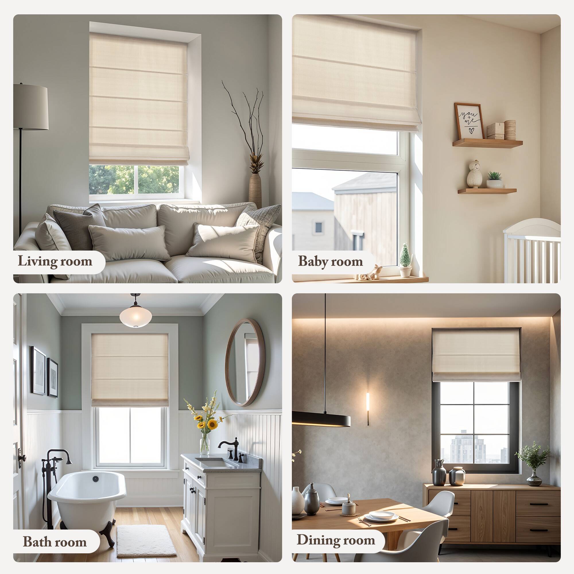 BreeBe 1PC 27x64' Cordless Roman Blind Galen Matte fabric Ivory ...