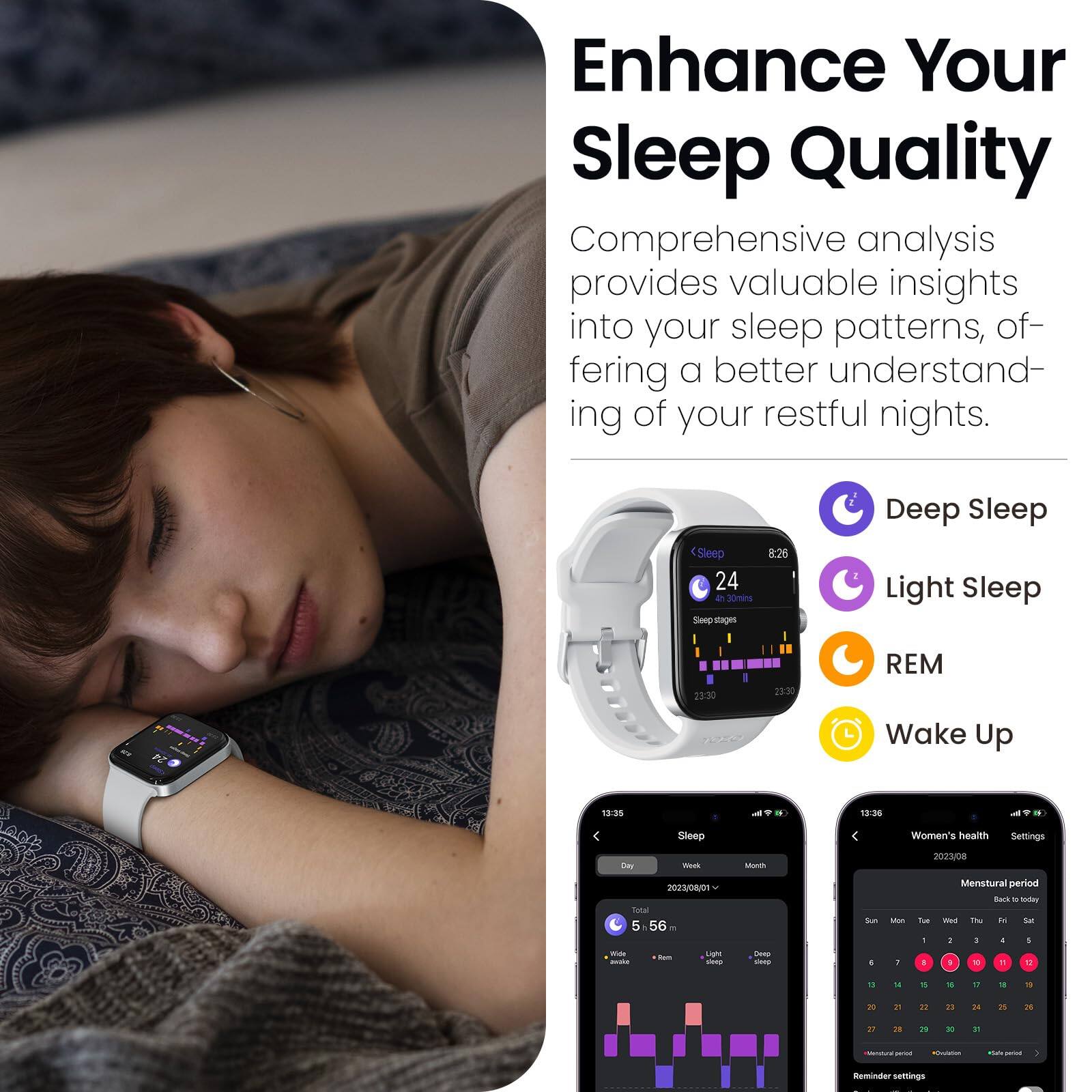 Enhance Your Sleep Quality

Comprehensive analysis provides valuable insights into your sleep patterns, offering a better understanding of your restful nights.

Sleep 24 4n 10ms
Sleep stages 8:26
Deep Sleep Light Sleep 23:30 23:30 REM Wake Up 13:35 18:36

Women's health Settings
2023/08 2023/08/01
Total 5 56
Menstrual period
Reminder settings