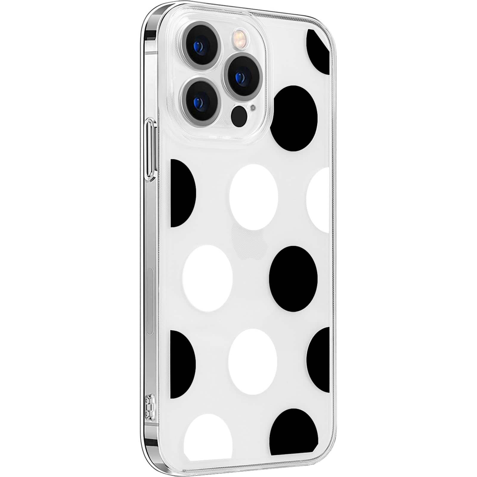 Angle. SaharaCase - PolkaDot Hybrid-Flex Hard Shell Case for Apple iPhone 14 Pro Max - Clear/Black/White.