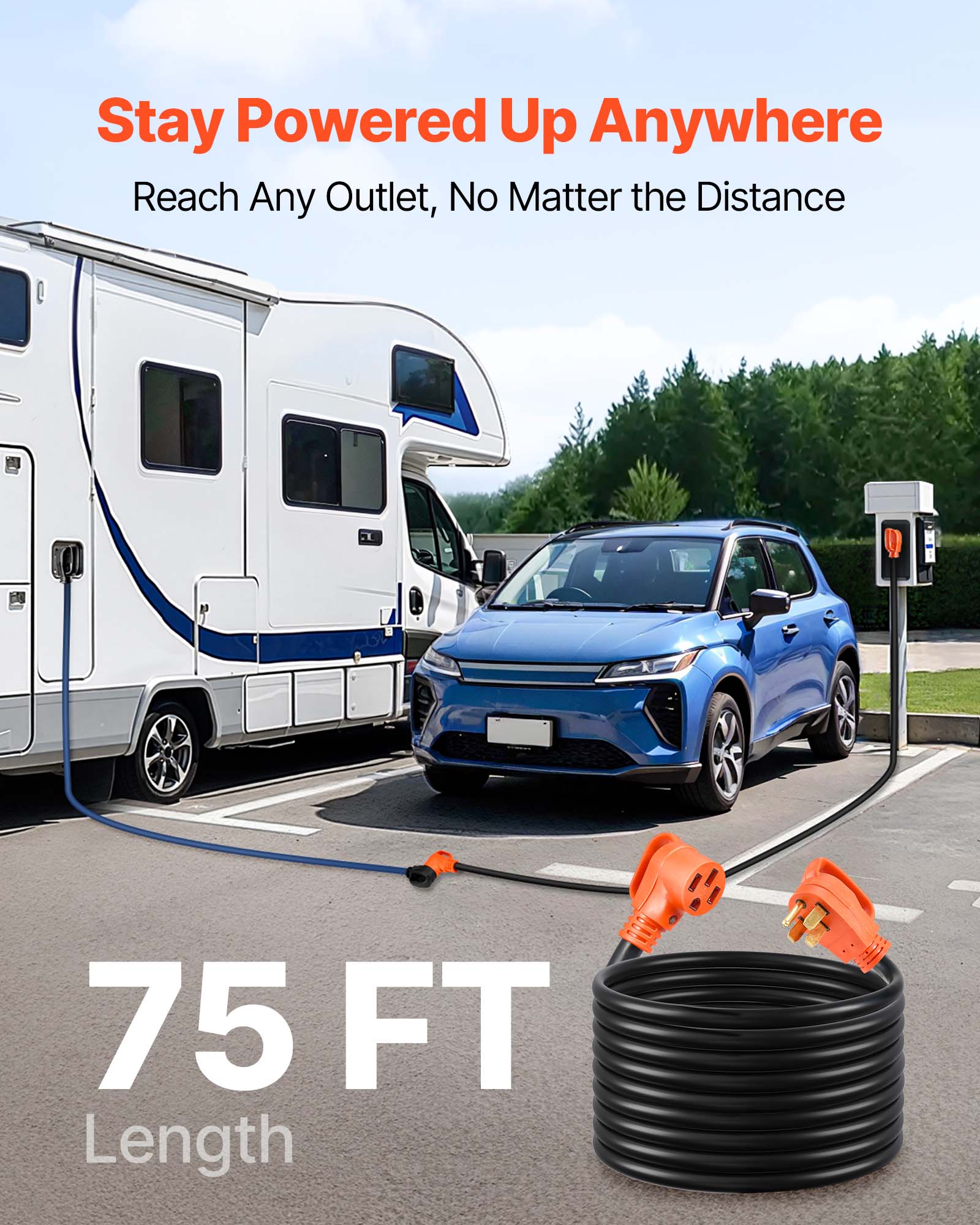 Stay Powered Up Anywhere, Reach Any Outlet, No Matter the Distance, 75 FT Length