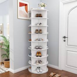 Loheer - 8-Tier Rotating Shoe Rack, Freestanding Storage Tower for 32 Pairs - White