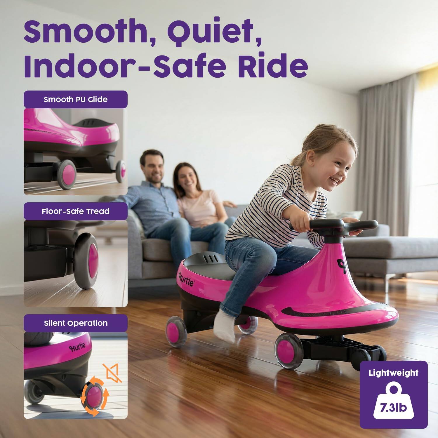 Smooth, Quiet, Indoor-Safe Ride

- Smooth PU Glide
- Floor-Safe Tread
- Silent Operation
- Lightweight 7.3lb