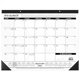 AT-A-GLANCE - 2025-2026 21.75" x 17" Academic Monthly Desk Pad Calendar/ - White/Black