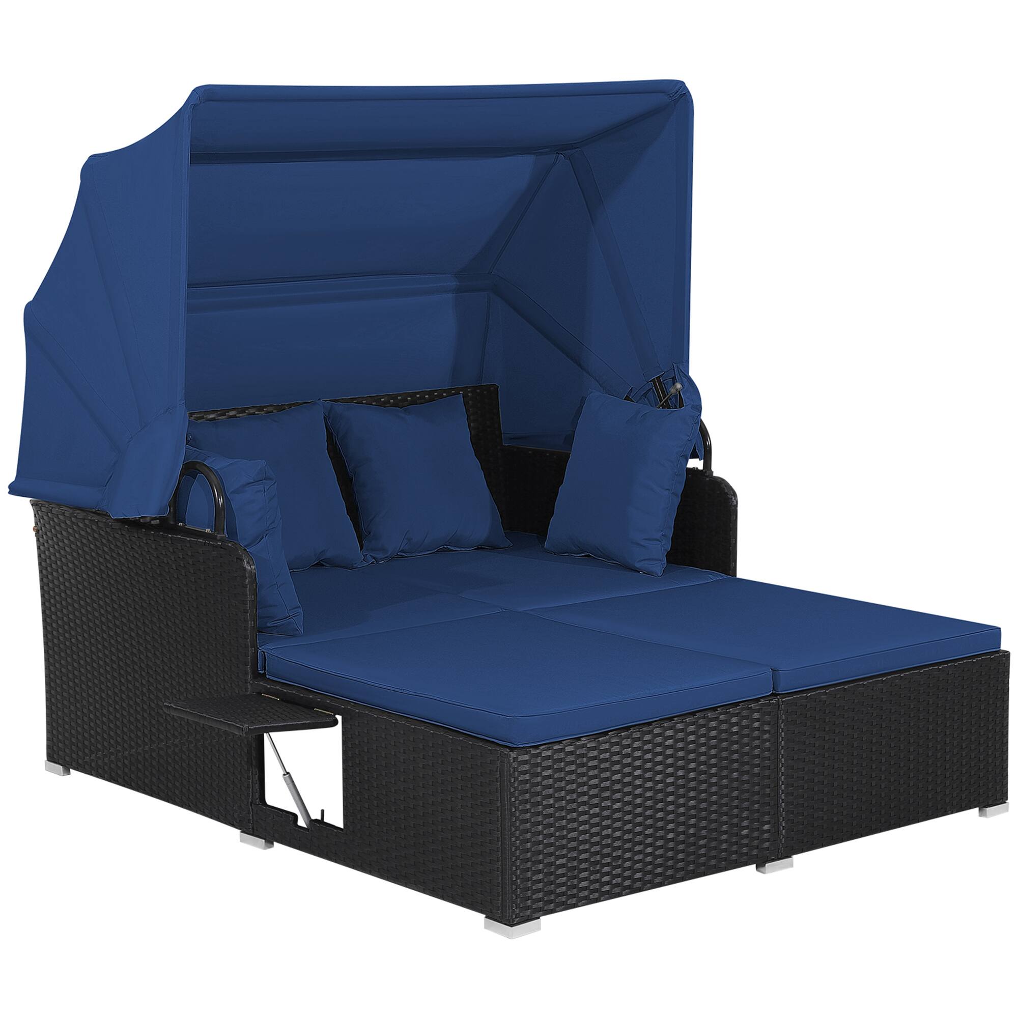 Alt View 1. Gymax - Gymax Patio Hand-Woven PE Wicker Daybed Outdoor Loveseat Sofa Set w/ Navy Cushions - Black, Navy.