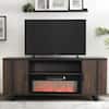 Front. Parrot Uncle - 72" Farmhouse TV Stand with Electric Fireplace, Open Storage Shelves and Cabinets for TV up to 80" - Brown.