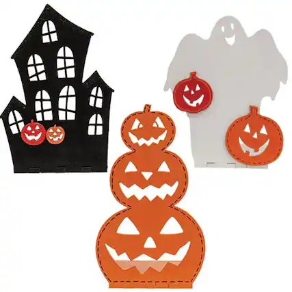 Front. BreeBe - Wooden Halloween Votive Luminary - 3 Asstd. - Multicolor.