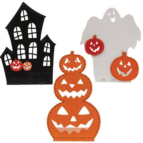 Front. BreeBe - Wooden Halloween Votive Luminary - 3 Asstd. - Multicolor.