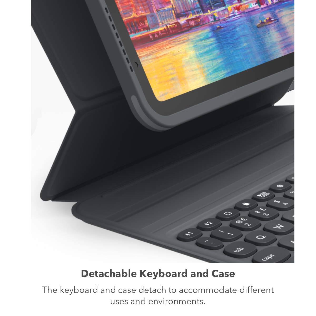 Detachable Keyboard and Case

The keyboard and case detach to accommodate different uses and environments.