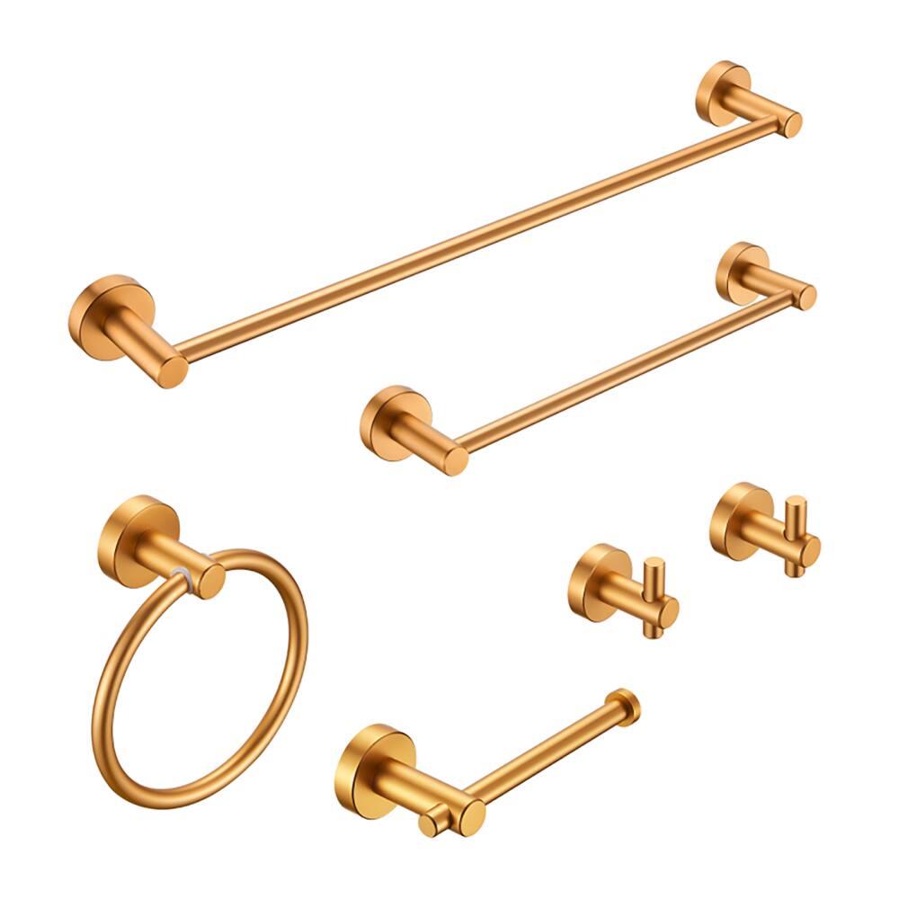 Front. JUJABU - 6 PCS Wall Mounted Bathroom Hardware Set Towel Bar Set Gold - Gold.