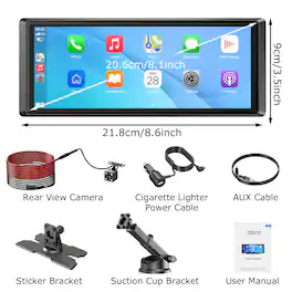 ESSGOO - 8.1″ IPS Touchscreen with Wireless Apple CarPlay, Android Auto, Bluetooth 5.3 & Backup Camera Portable Car Stereo