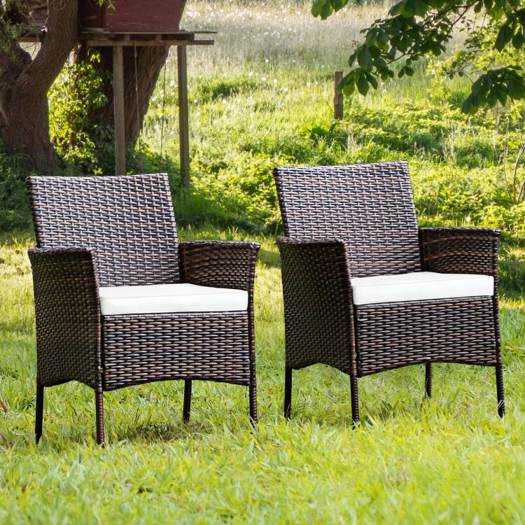 Back. Mondawe - 26in Freestanding Rattan Armchair Set w/ Removable Cushions, Outdoor Wicker Patio Chairs 2Pcs - Brown.