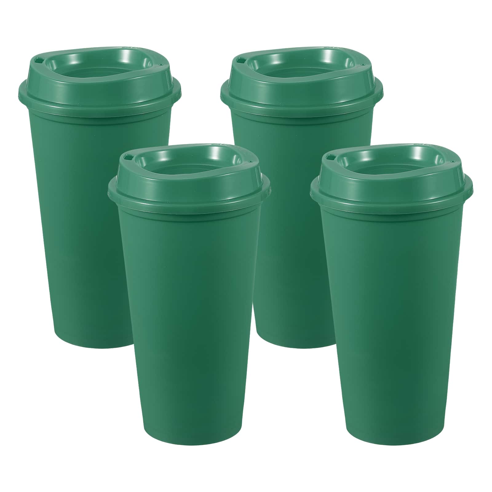 Unique Bargains - 4pcs Reusable Coffee Cups with Lids, 16oz Travel Mugs Spill Proof for Hot and Cold Drinks Juice Tea - Green