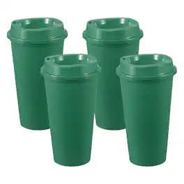 Unique Bargains - 4pcs Reusable Coffee Cups with Lids, 16oz Travel Mugs Spill Proof for Hot and Cold Drinks Juice Tea - Green