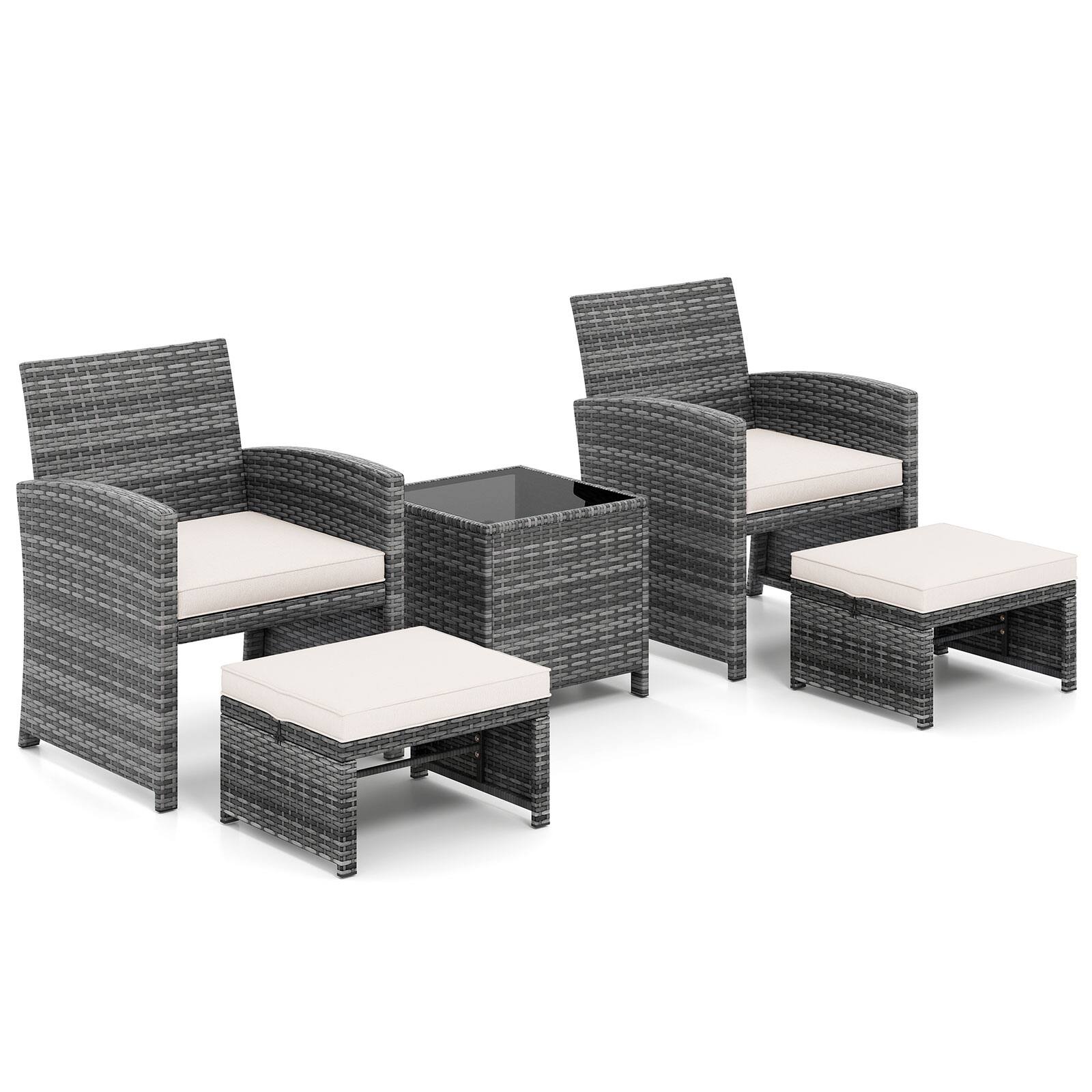 Alt View 3. Gymax - Gymax 5 Pieces Patio Furniture Set PE Wicker Lounge Chairs w/ 2 Ottomans White  Outdoor - White.