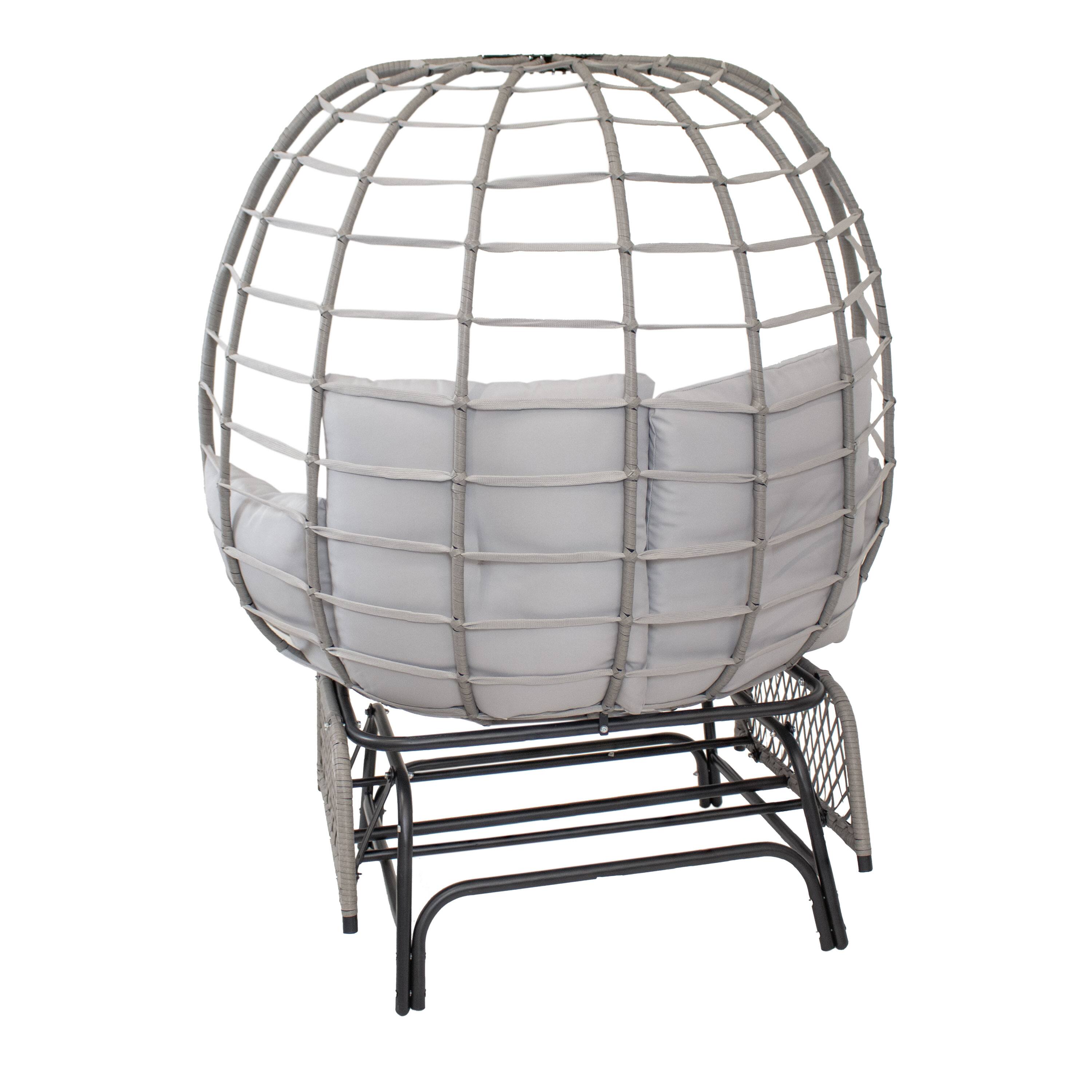 Alt View 5. Sunnydaze - Polyrattan Double Egg Chair Glider with Cushions and Pillows - Gray.