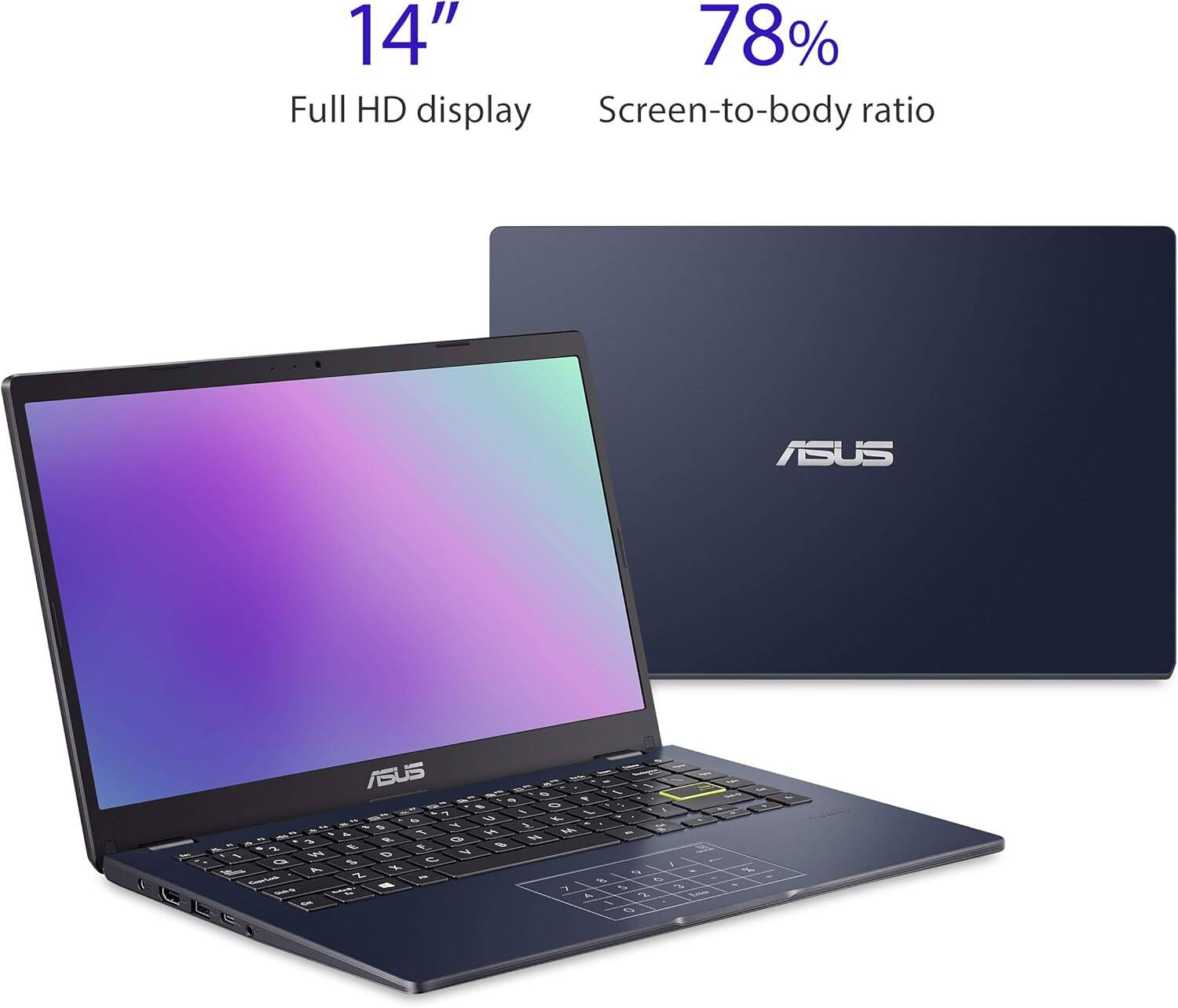 14" Full HD display  
78% Screen-to-body ratio