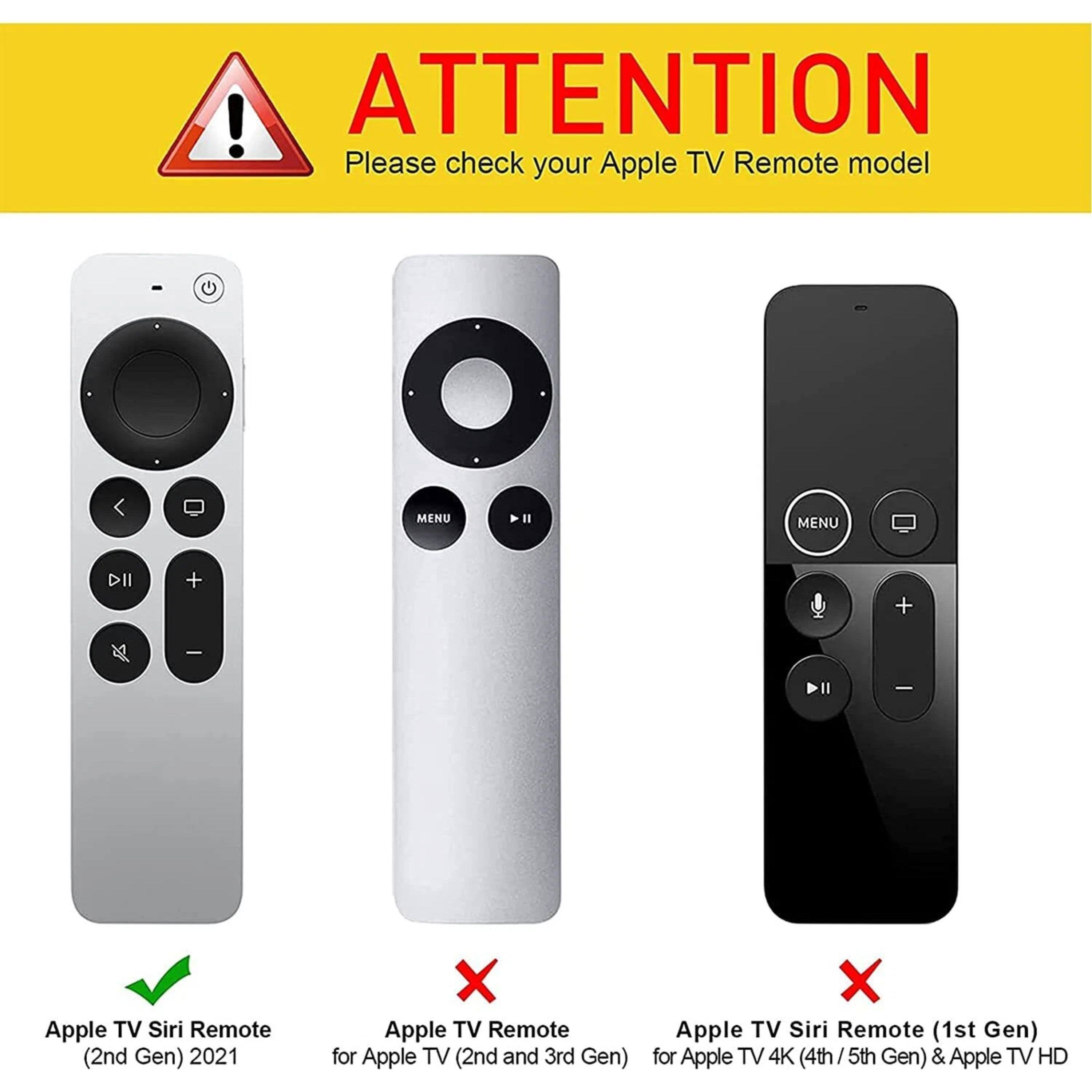 ! ATTENTION Please check your Apple TV Remote model - G MENU I MENU DII + + - Il Apple TV Siri Remote (2nd Gen) 2021 X Apple TV Remote for Apple TV (2nd and 3rd Gen) X Apple TV Siri Remote (1st Gen) for Apple TV 4K (4th / 5th Gen) & Apple TV HD