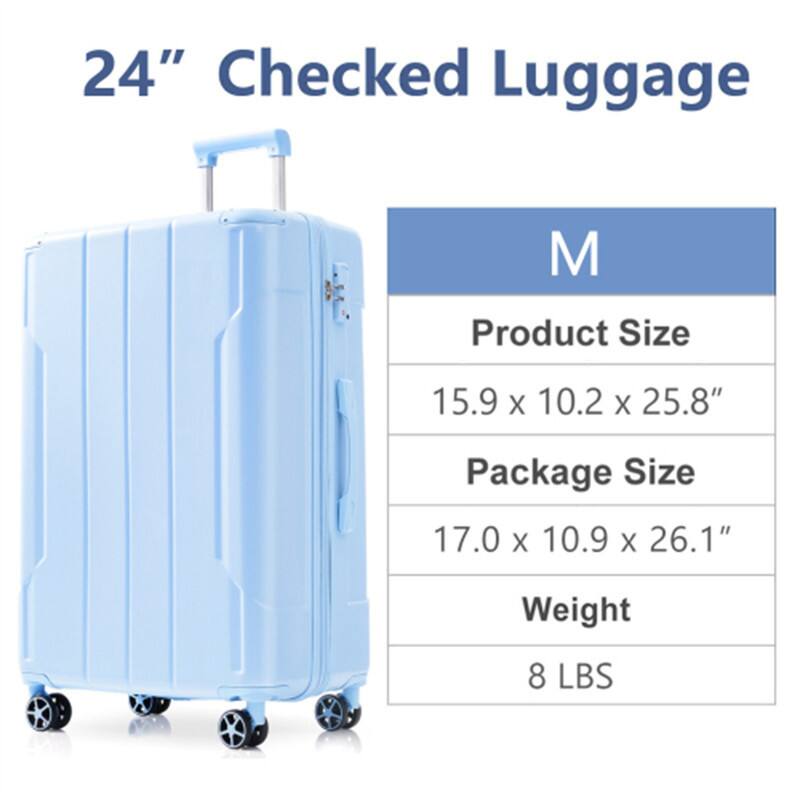 24" Checked Luggage  
M  
Product Size: 15.9 x 10.2 x 25.8"  
Package Size: 17.0 x 10.9 x 26.1"  
Weight: 8 LBS
