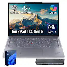 Lenovo - Upgraded - ThinkPad T14 14" FHD+ Laptop - Intel Core Ultra 7 155U - 32GB RAM 2TB SSD - FP Reader - Thunderobot 7 in-1 USB-C Hub - Gray