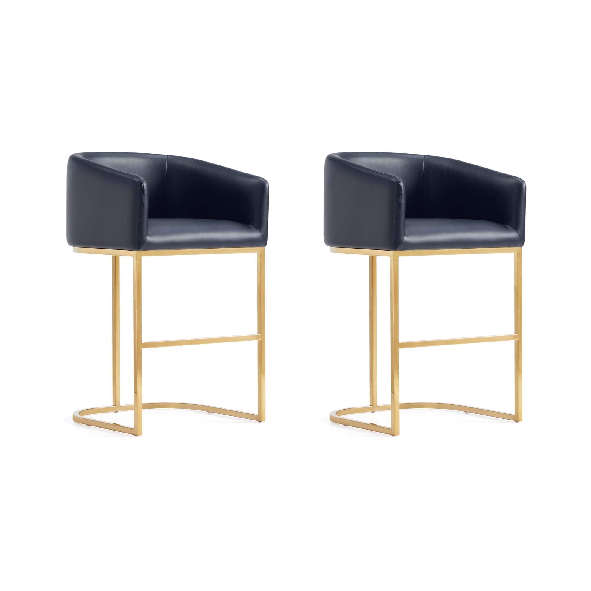 Manhattan Comfort - Louvre Mid-Century Modern Metal Upholstered Counter Stool - Set of 2 - Black