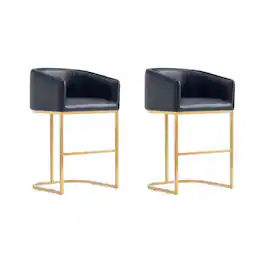 Manhattan Comfort - Louvre Mid-Century Modern Metal Upholstered Counter Stool - Set of 2 - Black