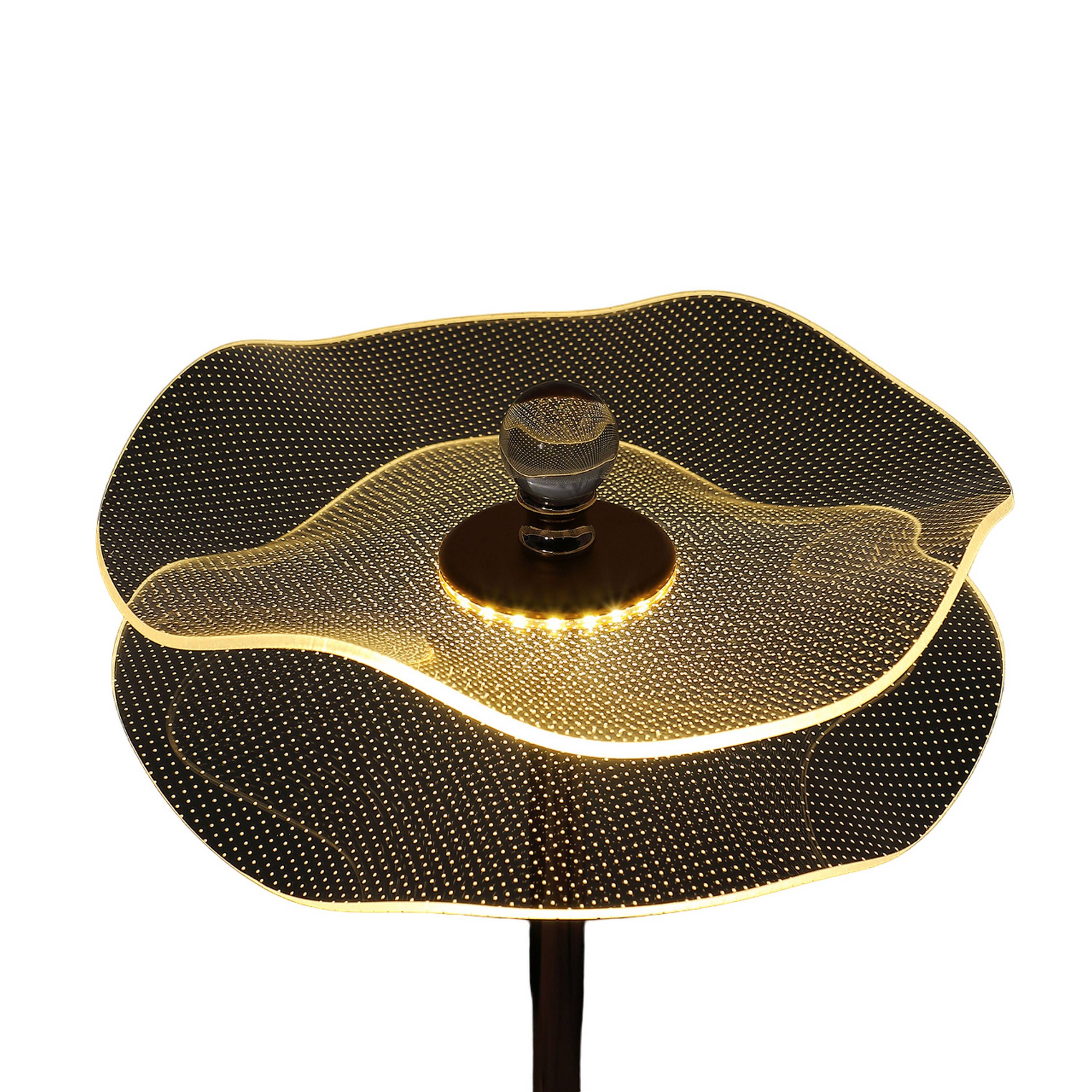 Back. Manhattan Lane - Accent Table Lamp, LED, Lotus Shape Acrylic, 18 Inch - Copper, Gold.