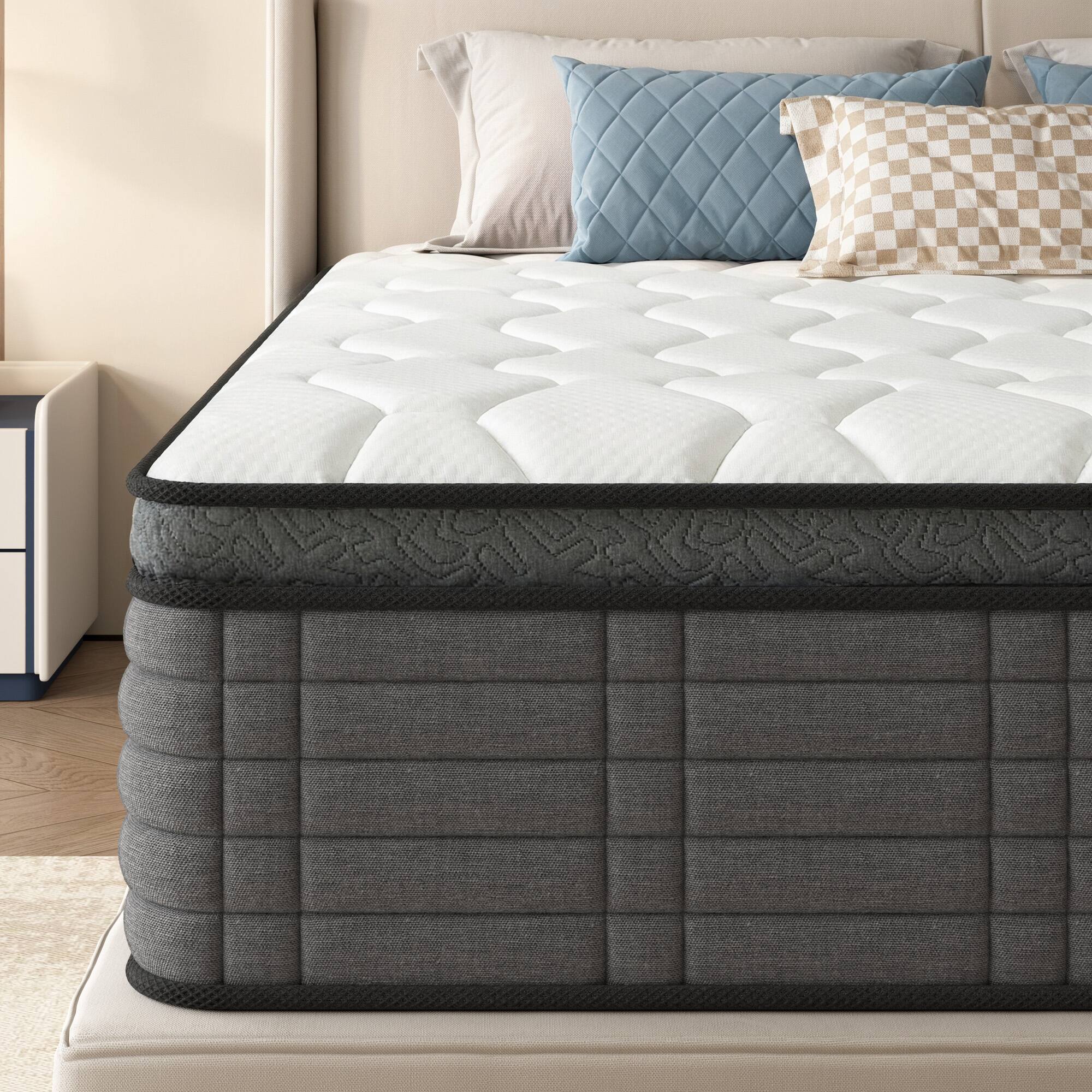 Alt View 8. Glintex - 10 Inch Full Size Medium Firm Hybrid Mattress with Individually Pocketed Coil Support, CertiPUR-US Certified - Grey+White.