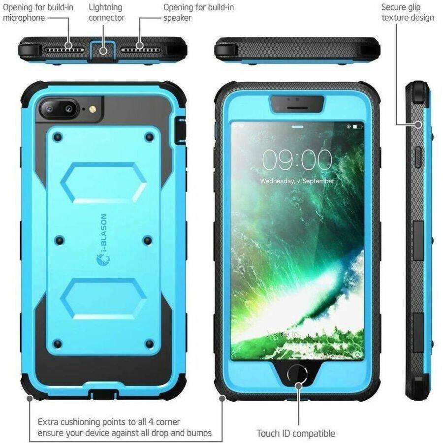 - Opening for build-in microphone
- Lightning connector
- Opening for build-in speaker
- Secure grip texture design
- Extra cushioning points to all 4 corners ensure your device against all drop and bumps
- Touch ID compatible