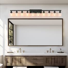 LUCKY ONE - 65in Wall Mount Vanity Light, 10-Light Matte Sconce with Clear Glass Shades for Mirror - Black