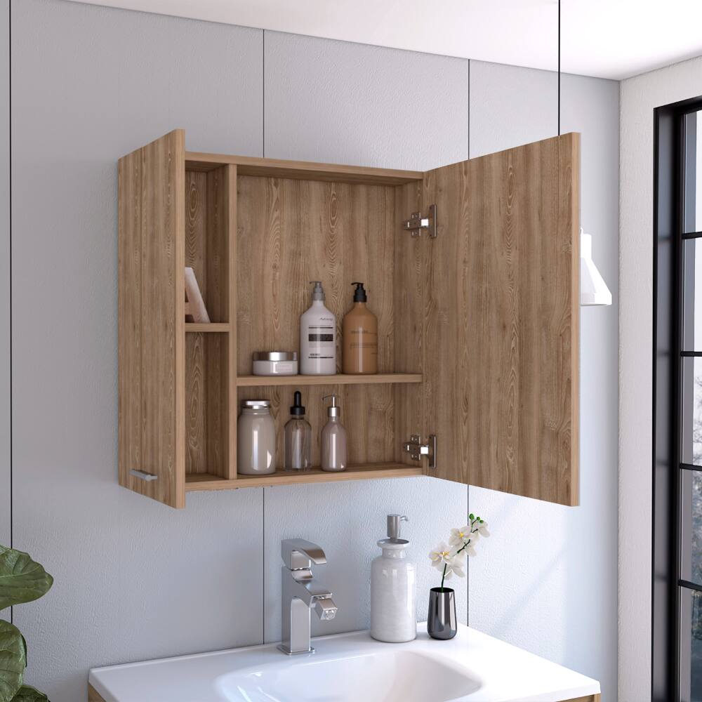 Back. TinyHomie - Medicine 23in H Double Door Cabinet Four Interior Shelves Pine - Light Oak.