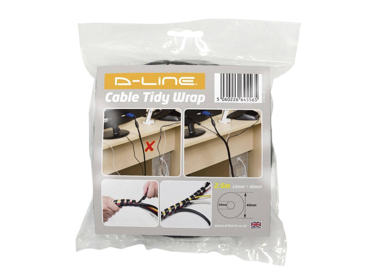 D-Line Cable Tidy Wrap  
5 060226 645565 CTW2.58 X 2.5m 10mm > 40mm 10mm 40mm NP  
www.d-line-it.co.uk  
2N Ria