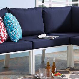 Riverside Outdoor Patio Aluminum Armless Chair by Modway - White Navy